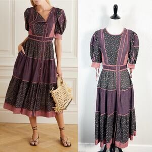 Ulla Johnson Womens Verona Tiered Floral Print Voile Midi Dress Size 2